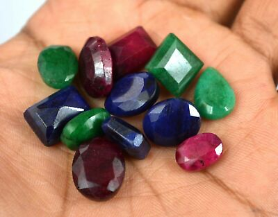 #ad Natural Emerald Ruby amp; Sapphire Faceted Mix Cut Loose Gemstones 100Ct 7 Pcs Lot $25.49