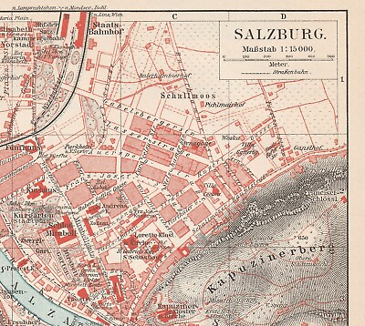 #ad SALZBURG 1910 Original map city plan AUSTRIA $9.00