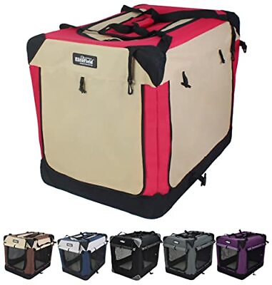 #ad EliteField 4 Door Folding Soft Dog Crate with 24quot;L x 18quot;W x 21quot;H RedBeige $121.86