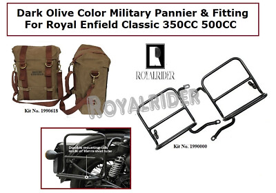 #ad Royal Enfield Dark Olive Color Military Pannier amp; Fitting For Classic 350 amp; 500 C $139.50