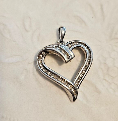 #ad Signed .925 Sterling Heart Pendant with Diamonds NO CHAIN $18.00