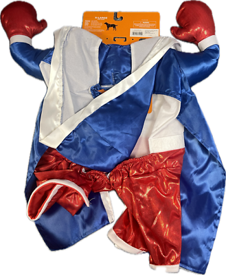 #ad Boxer Dog Costume Pet Outfit Champ Halloween Hooded Red White Blue Boxing XLRGE $19.99