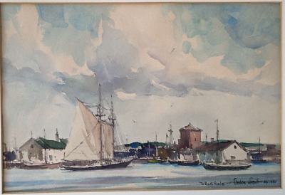 #ad Gordon Grant Original Watercolor Gloucester 1950 Fine Condition Signed $1200.00