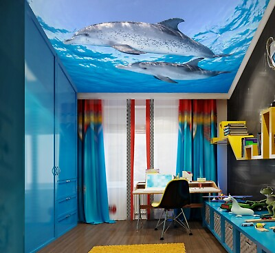 #ad 3D Ocean Dolphin NA3251 Ceiling WallPaper Murals Wall Print Decal AJ US Fay $93.99