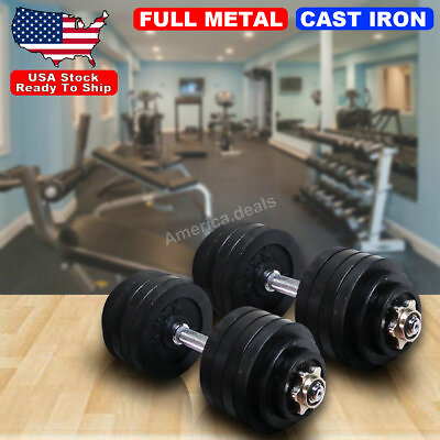 #ad Adjustable 105 lb Weight Dumbbell Set Home Body Fitness Workout ALL Metal Plates $157.00