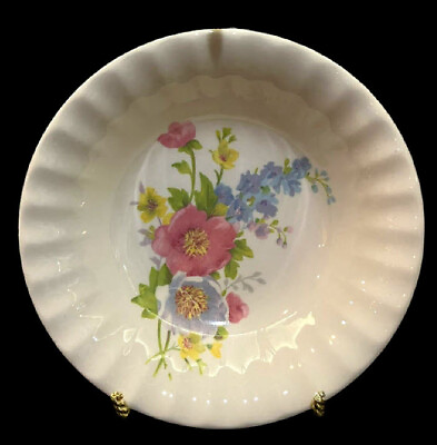 #ad Vintage Edwin M. Knowles 5.5quot; Floral Bouquet Bowl. Ohio USA. MCM. Fluted Rim $5.98