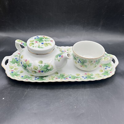#ad Beautiful White Porcelain Teapot Teacup And Tray Raspberry Design Andrea Sadek $39.00