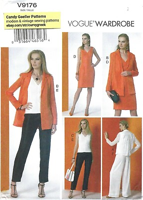 #ad Vogue V9176 Back Pleat Jacket Top Dress Slim amp; Wide Leg Pants Sz 14 22 UNCUT $9.95
