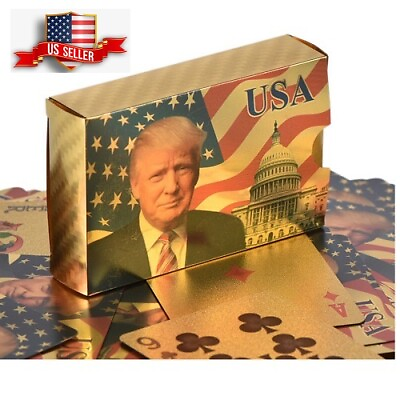 #ad WHOLESALE 100 PCS Donald Trump Gold Foil Waterproof Plastic Playing Cards USA $350.00