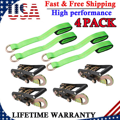 #ad 4 Pack Car Tie Down with Snap Hooks Lasso Style 2 Inch x 96 Inch 3300 Pound $65.99