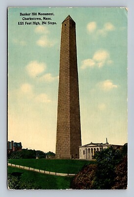 #ad Bunker Hill Monument Charlestown Boston Massachusetts Postcard $3.25