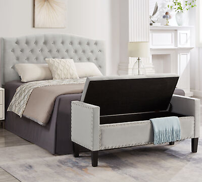 #ad Upholstered Tufted Storage Bench with Nailhead Trim for Living Room amp;bedroom $170.08