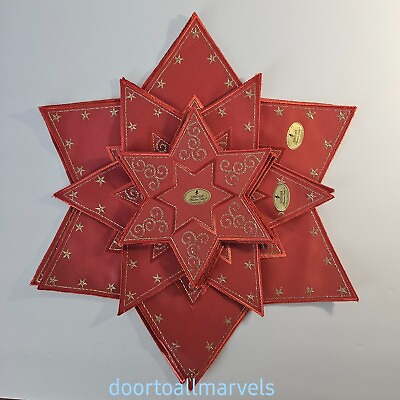 #ad 11 SANDNER Gold Embroidered Star Linen Decor Thanksgiving Christmas Germany NWT $29.00