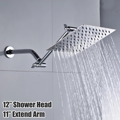 #ad 12 inch Round Square Rainfall Shower Head Stainless Steel Rain Sprayer $27.89