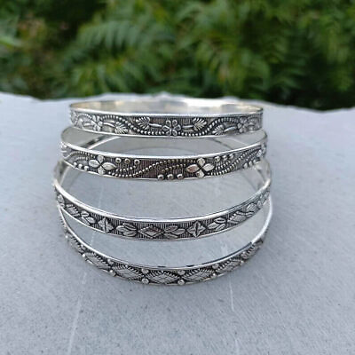 #ad Set of 4 Solid 925 Sterling Silver Women Bangle Handmade Stackable Bangles R642 $14.96