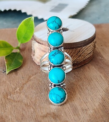 #ad Turquoise Ring 925 Sterling Silver Five Gemstone Some Size Available MO9529 $9.68