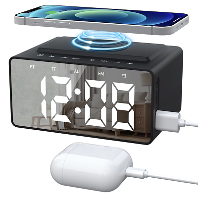 #ad #ad Alarm Clock Radio Wireless Charging amp; USB Port Bluetooth Speaker LED Display $19.99