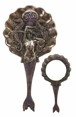#ad Art Nouveau Sirens of The Seas Mermaid With Seahorses Hand Mirror Figurine 11quot;H $33.99