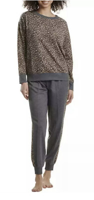 #ad Splendid Ladies#x27; 2 piece Long Sleeve Pajama PJ Set XS Animal Print Gray Brown $24.99