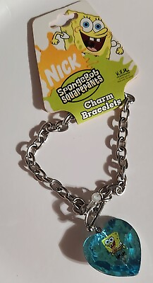 #ad Vintage H.E.R. Nickelodeon SpongeBob Squarepants Heart Gem Charm Bracelet New $14.56