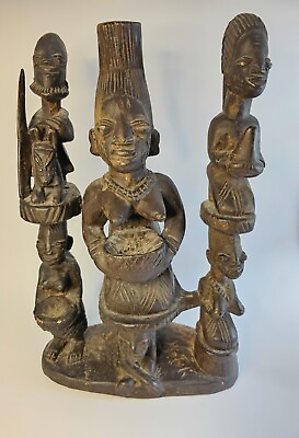 #ad Large Vintage African Statue Multi Tier Carving Yoruba Nigeria 19quot;×11quot; $125.00