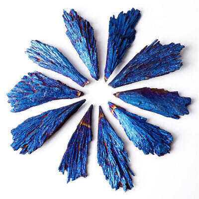 #ad Natural Quartz Crystal Rainbow Titanium Cluster Blue Flame Feather Healing Stone $2.99