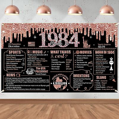 #ad 40th Birthday Decorations Back in 1984 Banner for Women Rose Gold Happy 40th $15.37