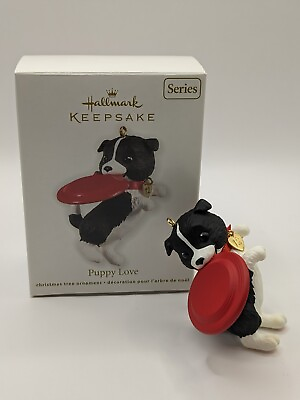 #ad Hallmark Ornament 2012 Puppy Love #22 22nd Series Border Collie Red Frisbee $10.73
