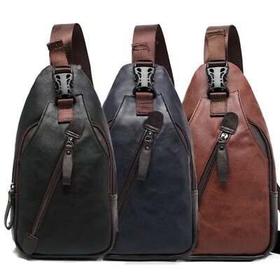 #ad Leather Chest Backpack Shoulder Pocket Pack Cross Body Sling Bum Bag $15.99