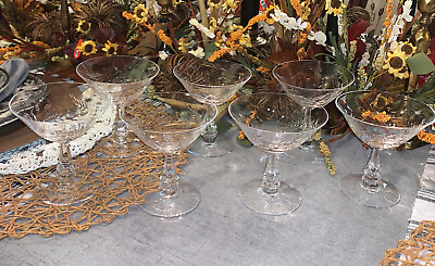 #ad Set 7 Vintage Crystal Floral Champagne Sherbet With Laurel Leaf Etched 4 1 2”H￼ $69.00