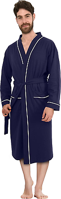 #ad Mens Knit Robe Lightweight Summer Cotton Blend Bathrobe LARGE Navy Blue $19.32