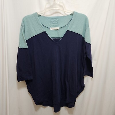 #ad We the Free Navy amp; Sky Blue Colorblock 3 4 Sleeve Top Size Small $14.24