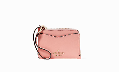#ad Kate Spade Leila Small Card Holder Wristlet Peachy Rose Leather Wallet L Zip $44.94
