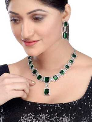 #ad GC AD Emerald Long Necklace Set Emerald Set bridal sabyasachi jewelry ruby set $48.79
