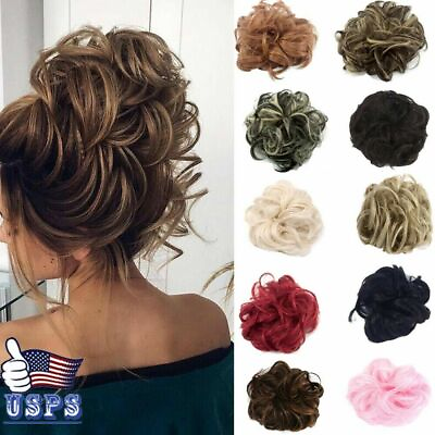 #ad Hair Extensions Curly Messy Bun Hairpiece Scrunchie Wrap Ponytail Updo Wrap AUT $7.99
