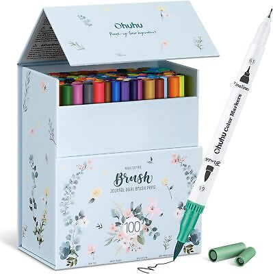 #ad 100 Colors Art Markers Set Ohuhu Dual Tips Coloring Brush Fineliner Color Marker $35.99