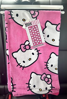 #ad NWT Sanrio Hello Kitty Pink Faces Beach Towel $27.99