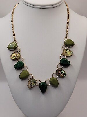 #ad Gorgeous Green Beaded Bib Statement Necklace Shiny Teardrop H $17.99