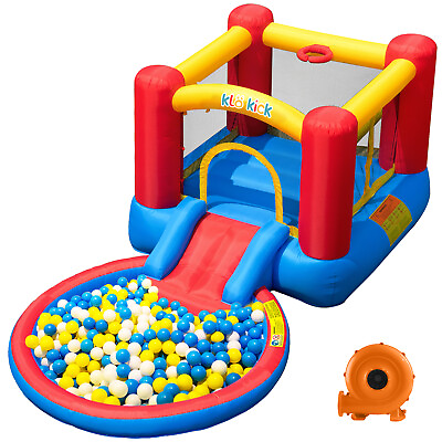 #ad Inflatable Kids Bounce House w Smooth Slide amp; Large Jumping Area amp; Round Pool $218.03