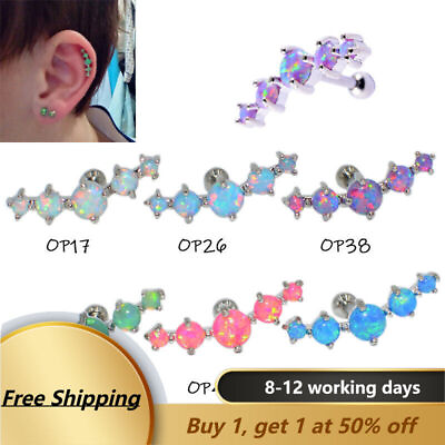 #ad Opal Gem Tragus Helix Bar studs Cartilage Top Upper Ear Earrings Labret Piercing $5.69