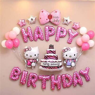 #ad Hello Kitty Birthday Decoration Kitty Pink Kids Balloon Star Balloon Set of 22 $48.51