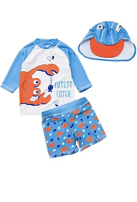 #ad Toddler Boys Two Pieces Swimsuit Set Boys Crab Bathing Suit w Hat Sz 3 4 Years $10.00