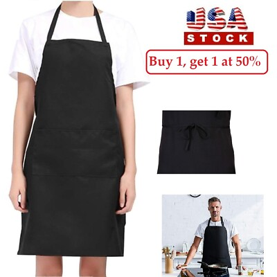 #ad 1Pack Cooking Kitchen Aprons Apron With 2 Pockets for Men Women Black Chef USA $7.82