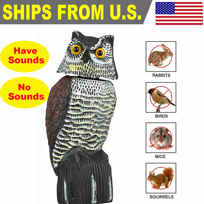 #ad Realistic Owl Decoy with Rotating Head Repellent Pest Control Scarecrow Garden $26.99