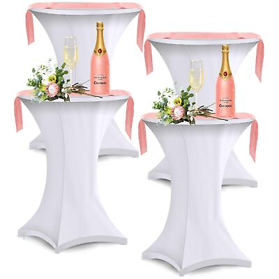 #ad 4 Pcs 32 x 43 Inch Cocktail Spandex Tablecloths with 4 Pcs 47 x 12 Inch Satin... $43.23