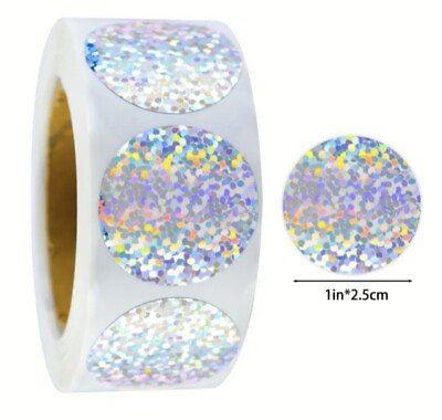 #ad 500 pcs Sticker Seals Roll Sparkly Shiny Laser Dots Round Self Adhesive NEW $8.88