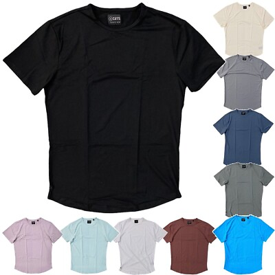 #ad Cuts Clothing Men#x27;s Curve Hem Crew Neck Signature Fit 4 Way Stretch Tee T Shirt $29.99