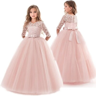 #ad Teenager Girls Wedding Princess Dress Kids Elegant Long Sleeve Party Ball Gown $34.83