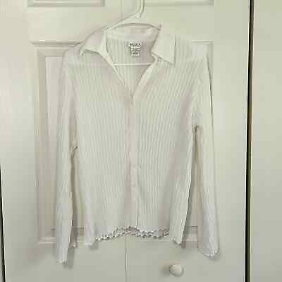 #ad Vintage Nicola White Long Sleeve Lightweight Button Down Top Blouse Size Med $21.99