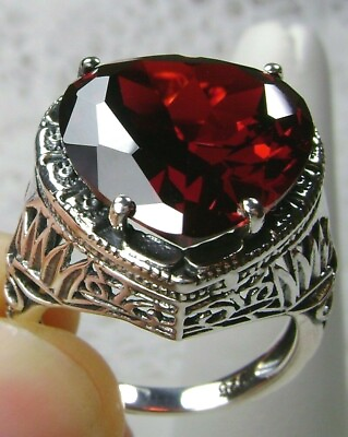 #ad Heart Red Garnet 10ct CZ Art Deco Sterling Silver Ring Custom Made * D59 $59.00